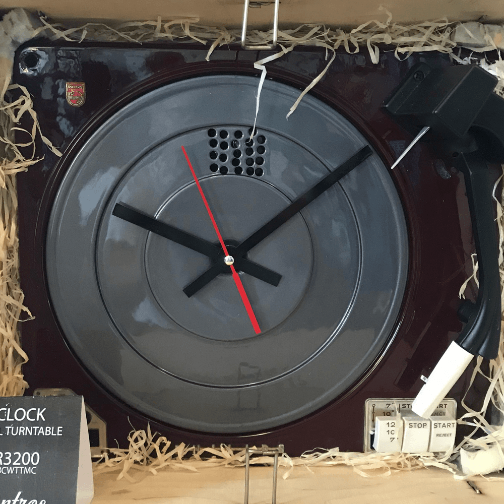 Turntable Clock - Made from a genuine turntable - Maroon and Charcoal
