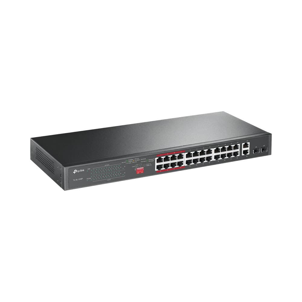 TP-Link TL-SL1226P 24-Port 10/100Mbps plus 2-Port Gigabit and 2-Port Gigabit SFP Unmanaged PoE+ Switch