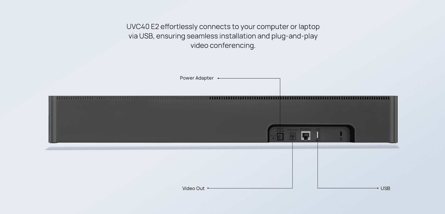 Yealink - UVC40 E2 All In One USB Video Bar For Small Rooms, Incl. VCR20 Remote, 7m USB2.0 Cable, Wall Mount Bracket, TV-Clip Mount, Power Adapter