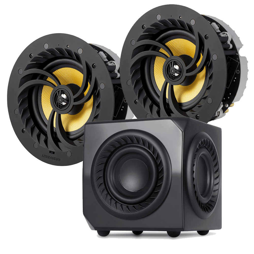 Lithe Audio Wi-Fi Ceiling Speakers Incl Wireless Subwoofer (Pair - Active/Passive) - V2