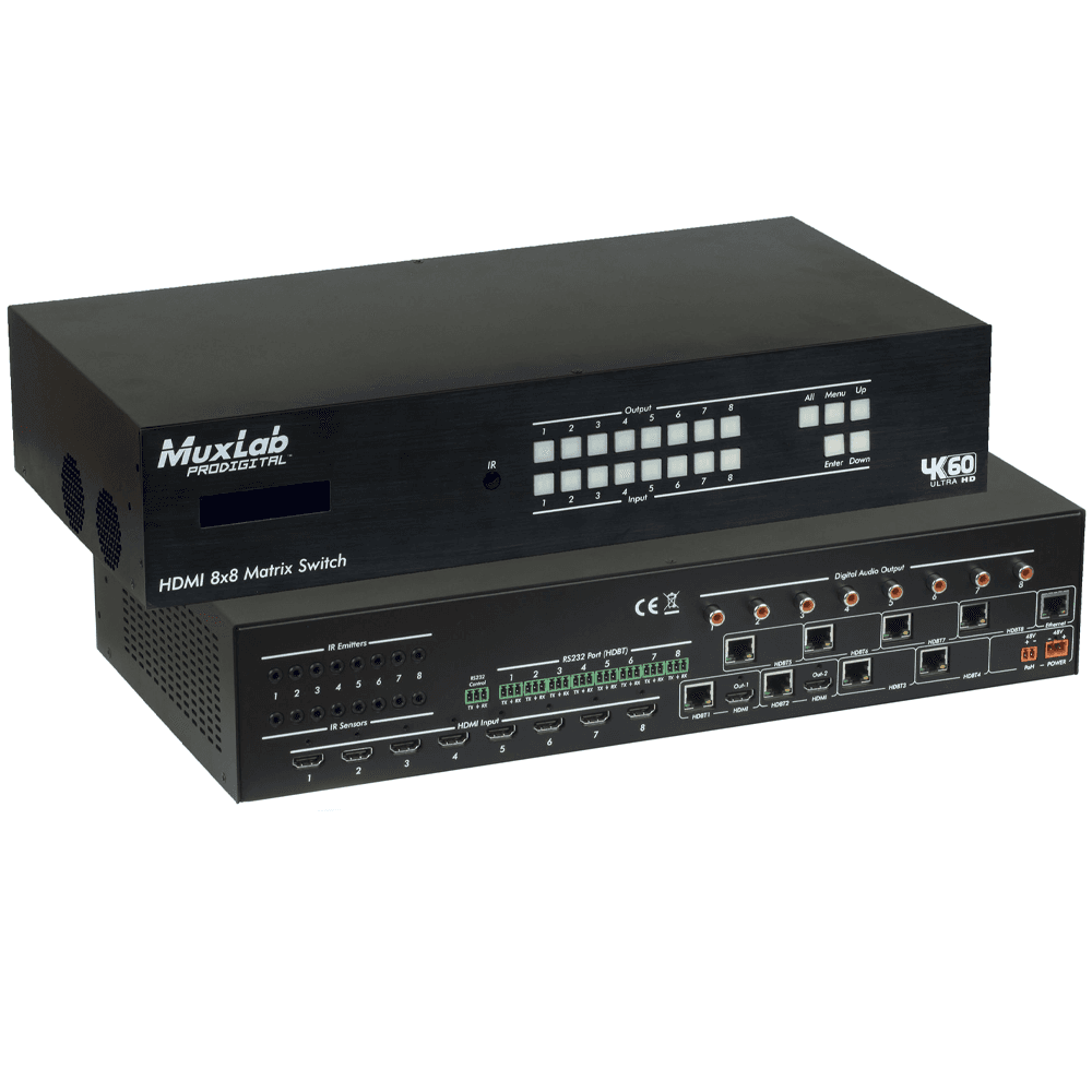 Muxlab HDMI 8×8 Matrix Switch, HDBT, 4K/60 - 8x8 HDBT Video Matrix