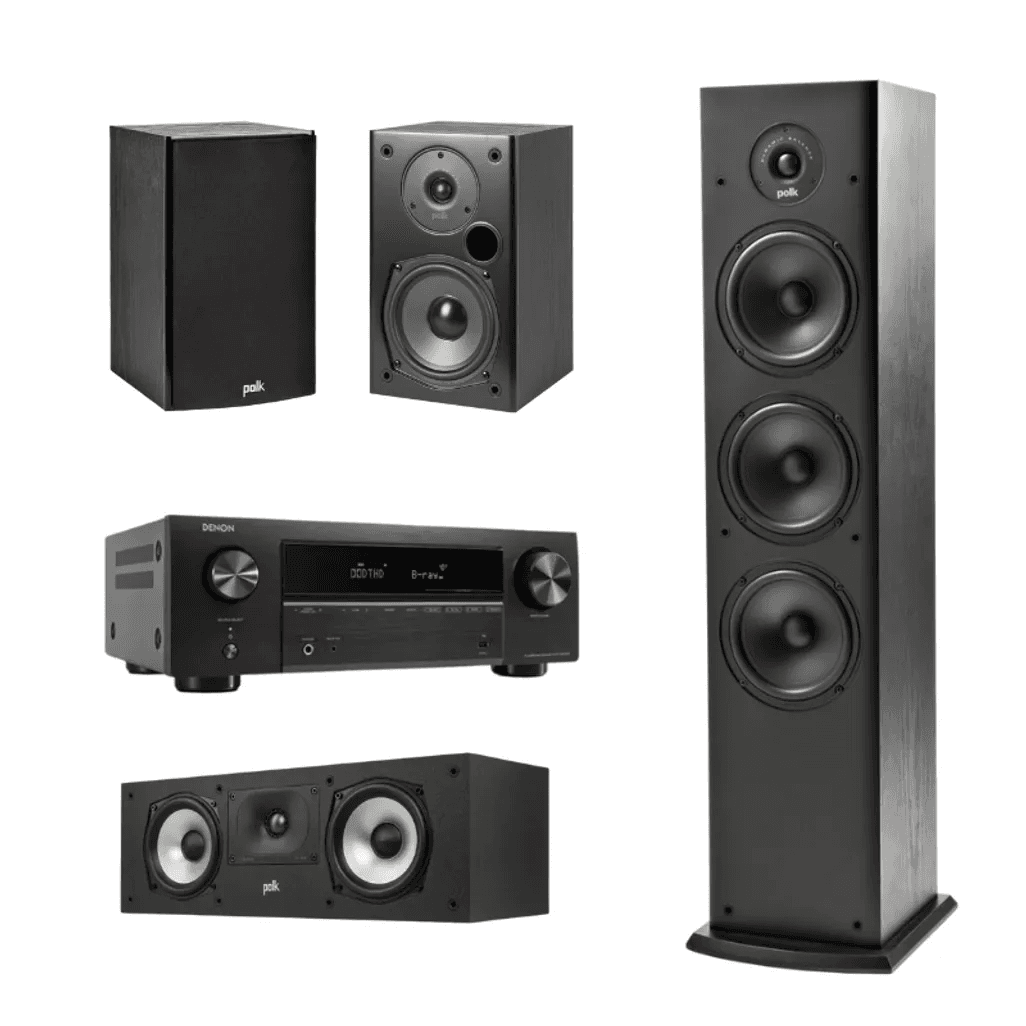 Polk T50 T-Series Speaker Package with Denon AVR-X580BT - Home Theatre Audio Package