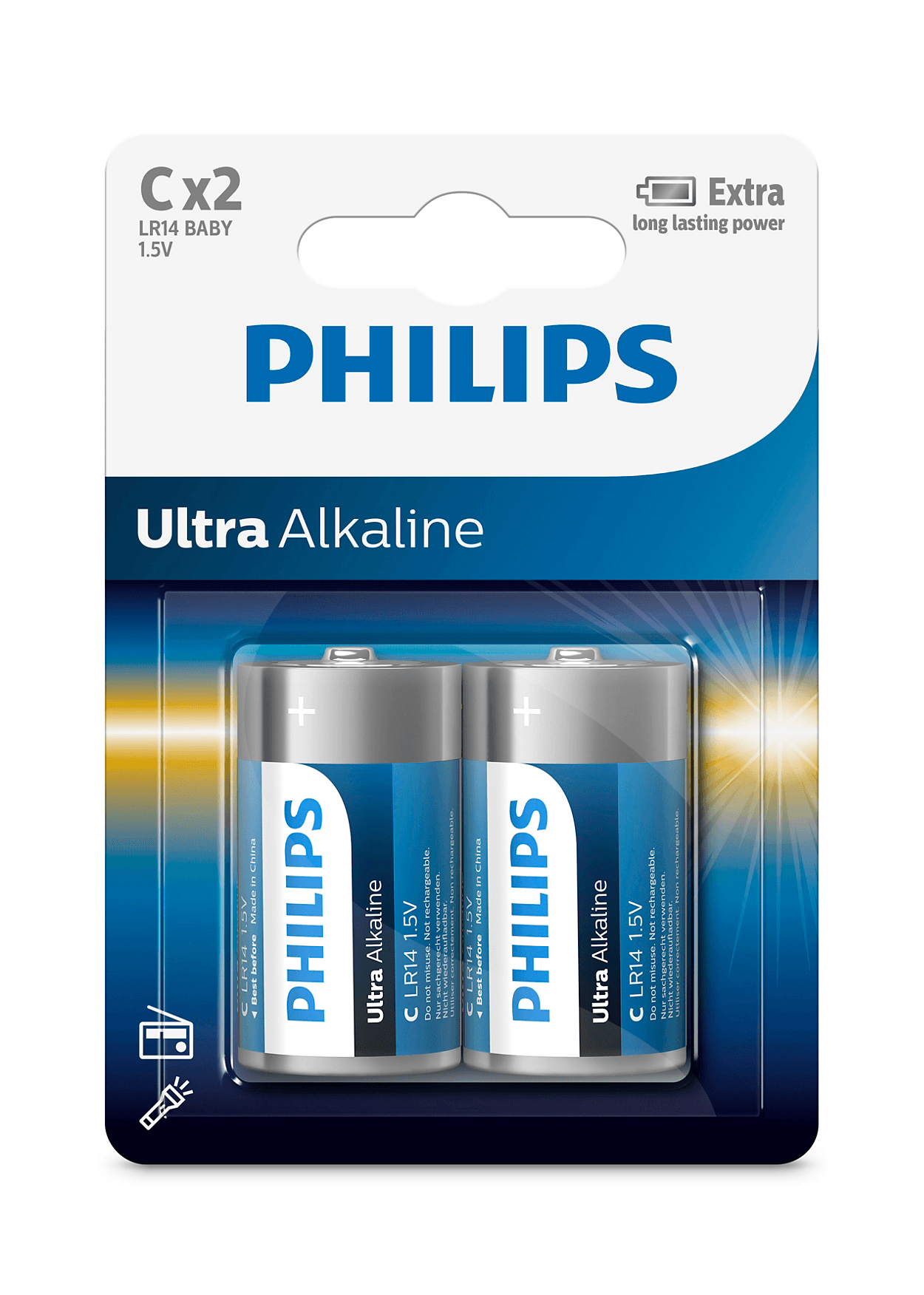 Philips - LR20E2B Ultra Alkaline Type D Battery 1.5V (2-Pack)