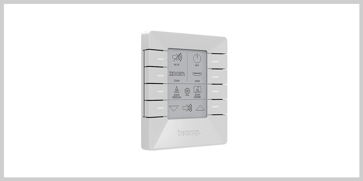 Biamp Apprimo, Impera, Vidi UNIFORM - Biamp 8-Button POE powered AV control system with onboard controller. Freely configurable mechanical keypad buttons with multi colour LEDs and a 2.7" E-Ink programmable display. 1 Bi-directional RS-232 port or 2 IR