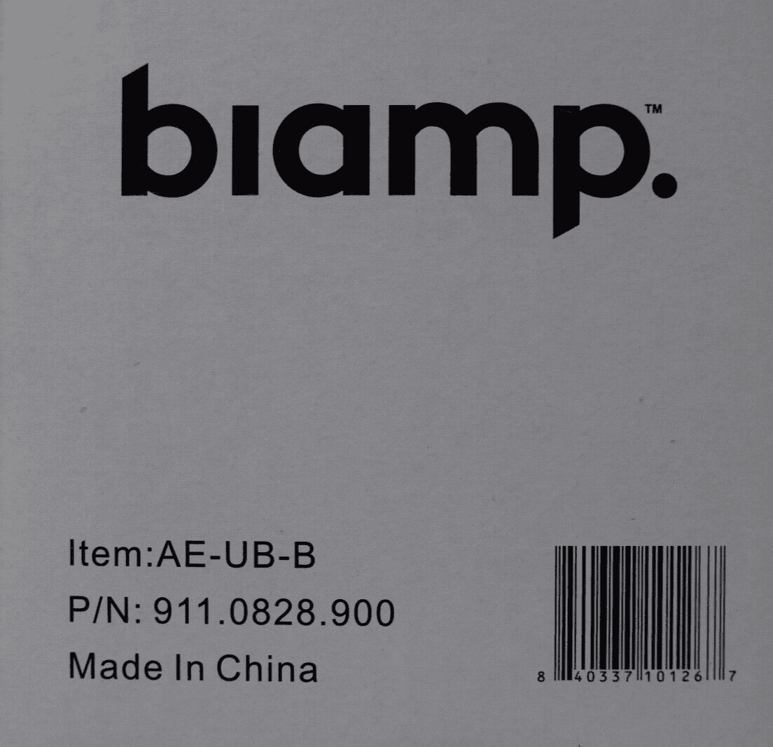 Biamp Cambridge AE-UB-B - Biamp universal mounting bracket in black. Used for mounting Qt® emitter to a wall or ceiling