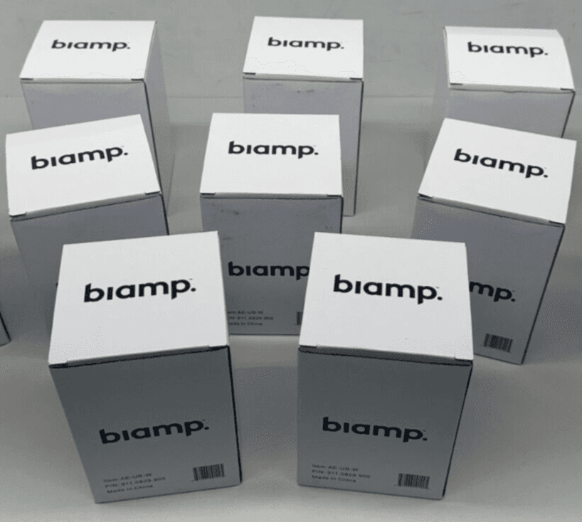 Biamp Cambridge AE-UB-W - Biamp universal mounting bracket in white. Used for mounting Qt® emitter to a wall or ceiling