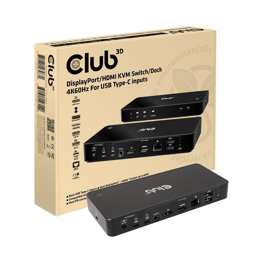 Club3D - CSV-1585 4K MST DisplayPort/HDMI KVM Switch for USB-C Hosts