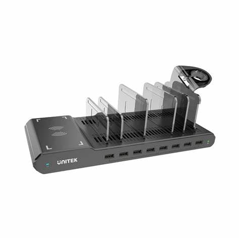 UNITEK 96W 8-PORT USB SMART CHARGING STATION WITH QI WIRELESS