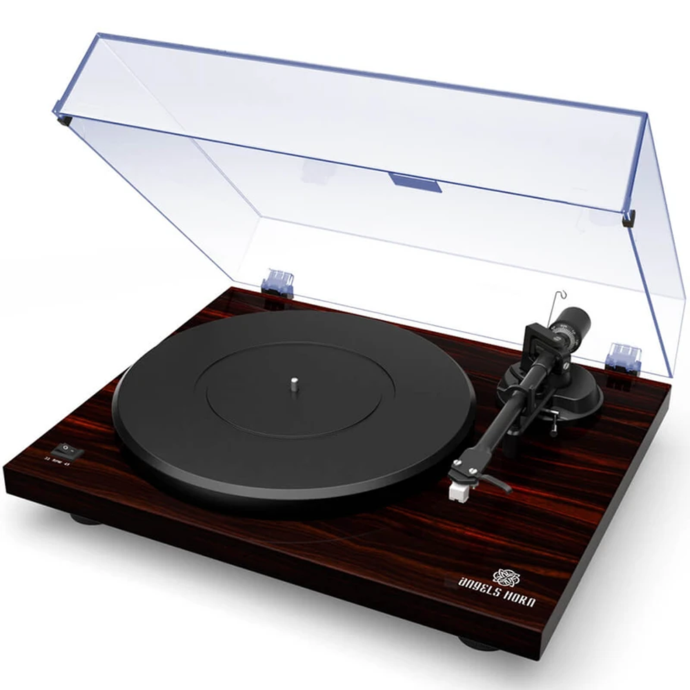 Angels Horn Vinyl Record Player -  Two Speed Vintage Turntable (Mahogany)