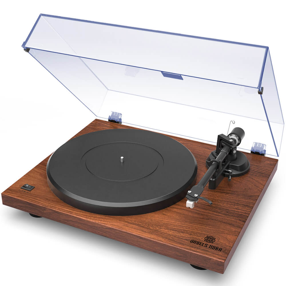 Angels Horn Vinyl Record Player -  Two Speed Vintage Turntable (Walnut)