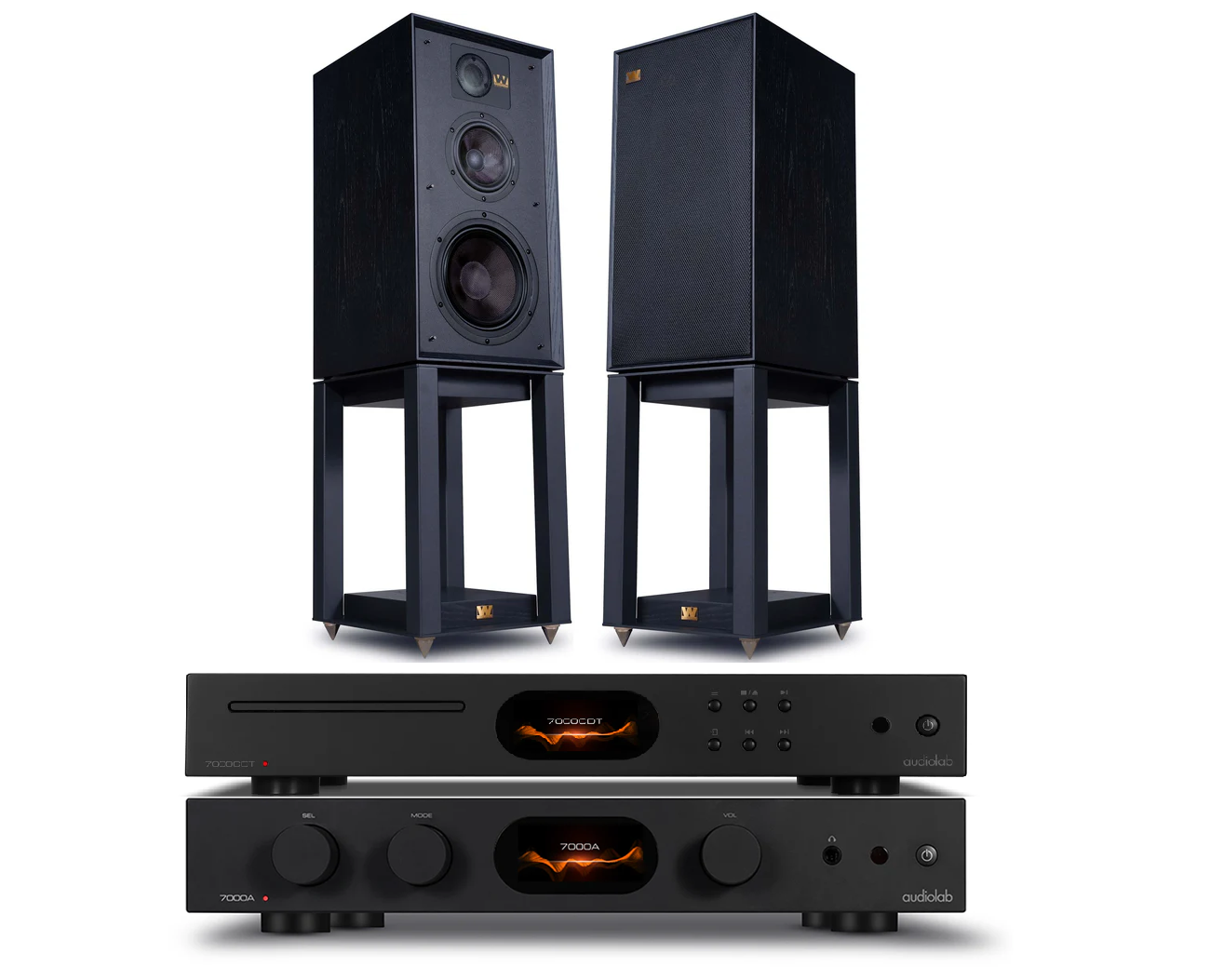 AudioLab 7000A Amplifier 7000CDT CD Player with Wharfedale Linton Speakers and Stands Pair