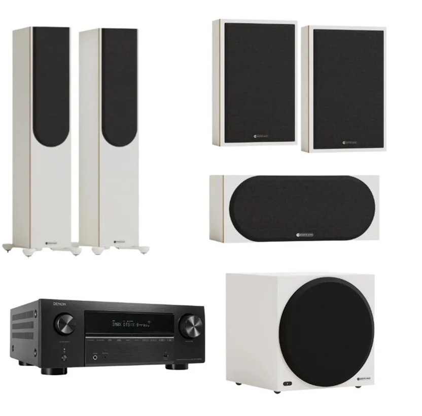Monitor Audio - Bronze 300 5.1 + Denon AVC-X3800H Home Theatre Package (White)