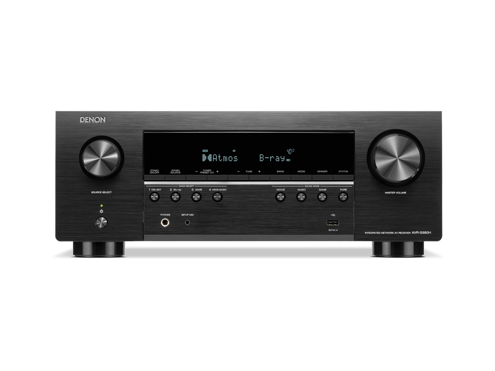 Denon AVR-S980H - 7.2 Ch. 90W 4K/8K Dolby Atmos AV Receiver Powered by HEOS