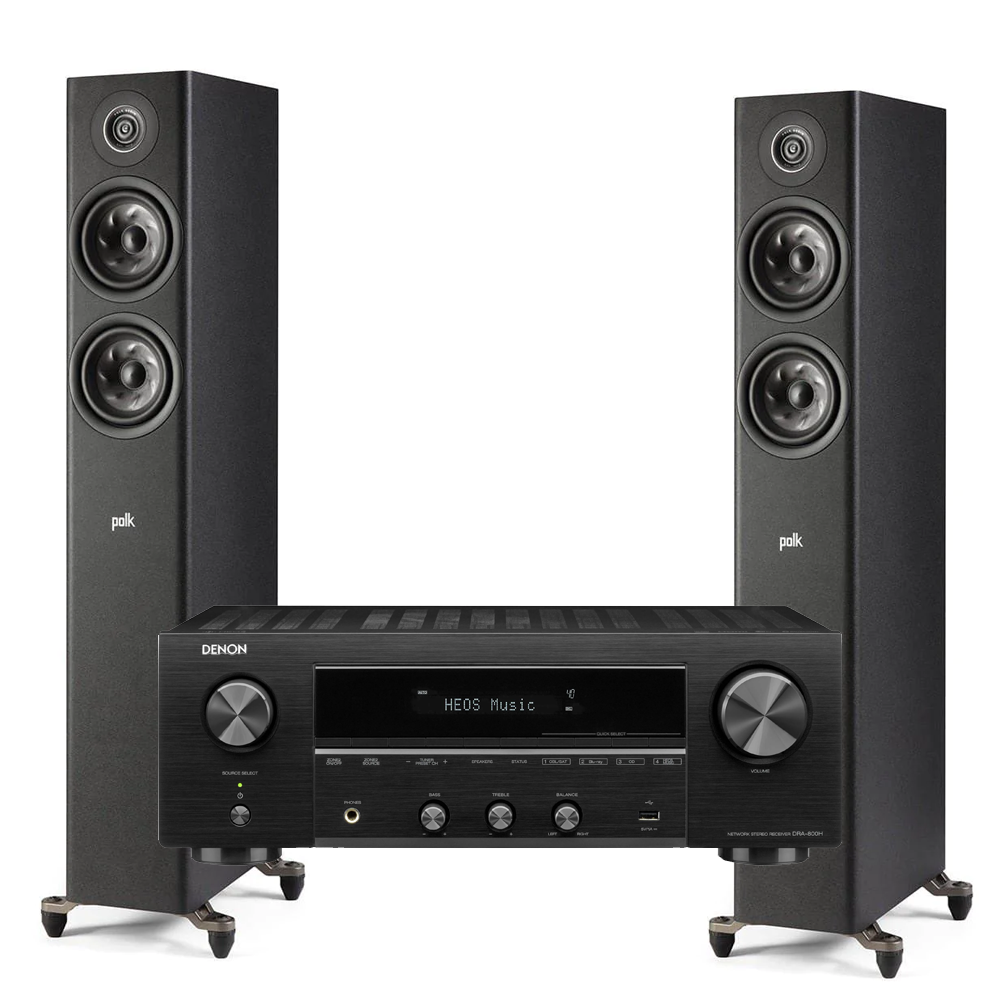 Polk R500 Floorstander (Black) and Denon DRA800H Network Receiver