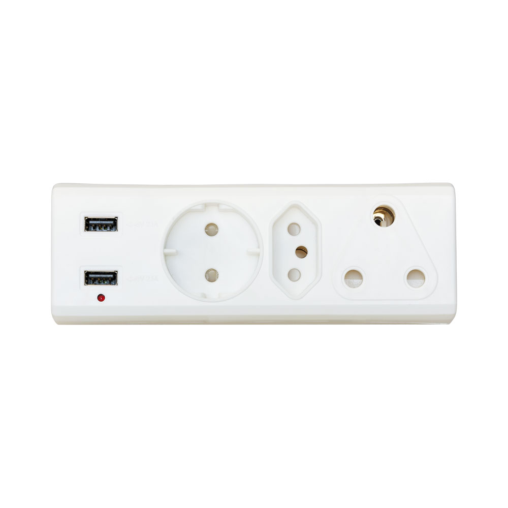 LINKQNET - 3-Port Multiplug with 2x USB Charging Ports