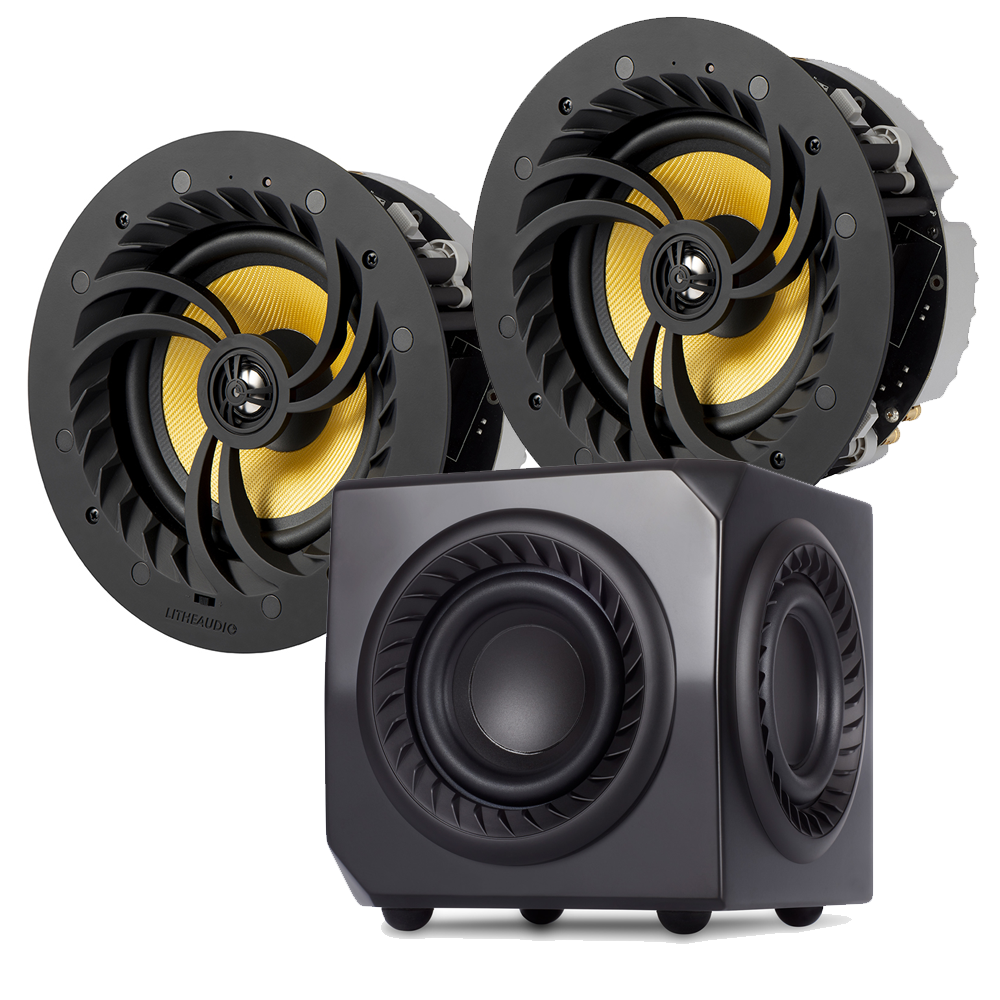 Lithe Audio Wi-Fi Ceiling Speakers Incl Wireless Subwoofer (Pair - Active/Passive) - V2
