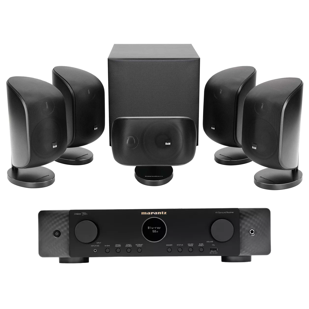 Bowers & Wilkins Lifestyle Package Black - includes Marantz Cinema 70 | 5 x Bowers M-1 Lifestyle Speakers | Bowers ASW 608 Subwoofer