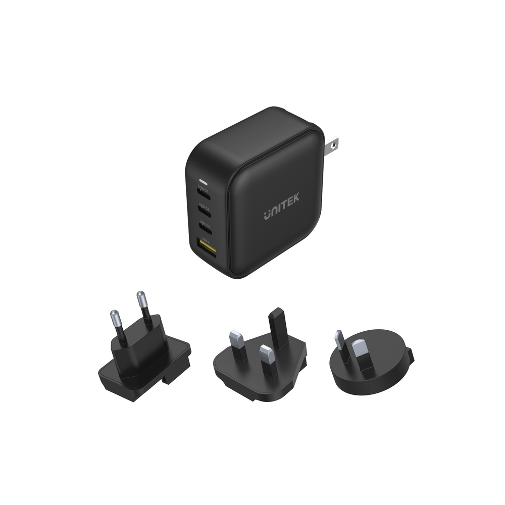 Unitek TRAVEL QUAD GaN 4 Ports 100W Charger with USB PD and QC 3.0 in Black (Travel Charger)