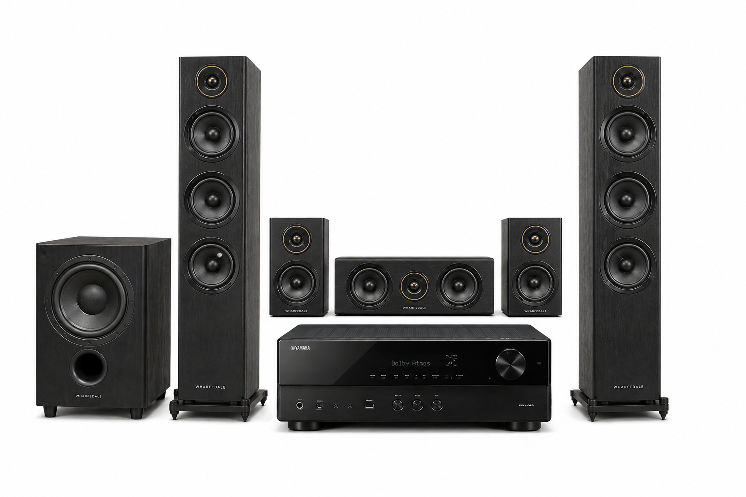 Yamaha + Wharfedale Diamond 12 Series 5.1 Home Theatre Package — RX-V4A with Diamond 12.4, 12.1, 12.C and WH-D10