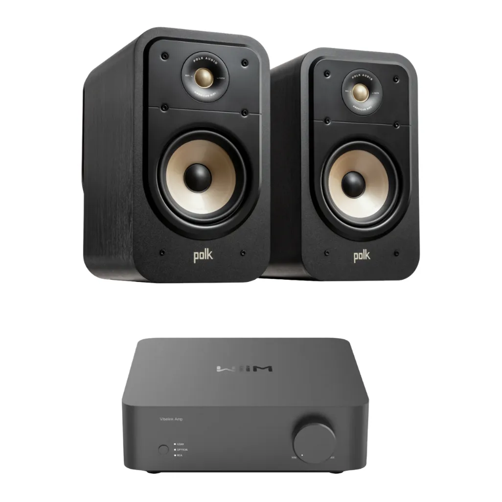 Polk ES20 Bookshelf (Black) with WiiM AMP - Streaming Stereo Combo