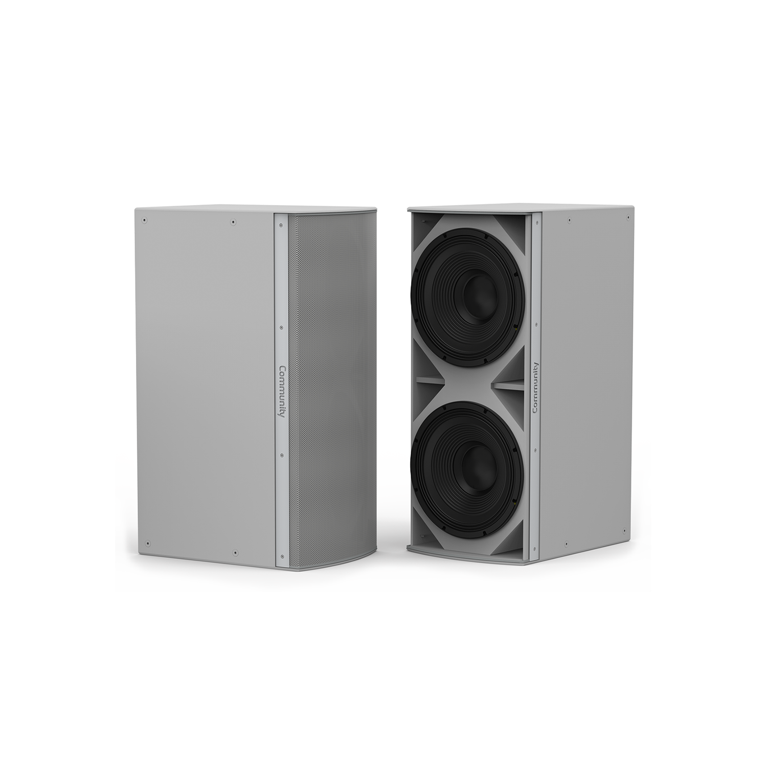 Biamp Community R2-94MAX - Dual 12 inch bi-amped 3-way loudspeaker in grey (paintable) — view 1