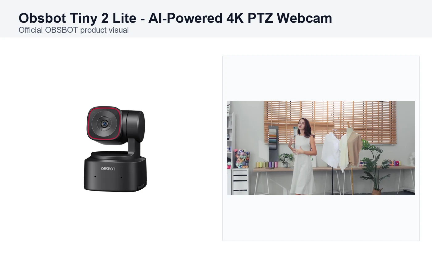 Obsbot Tiny 2 Lite - AI-Powered 4K PTZ Webcam — view 2