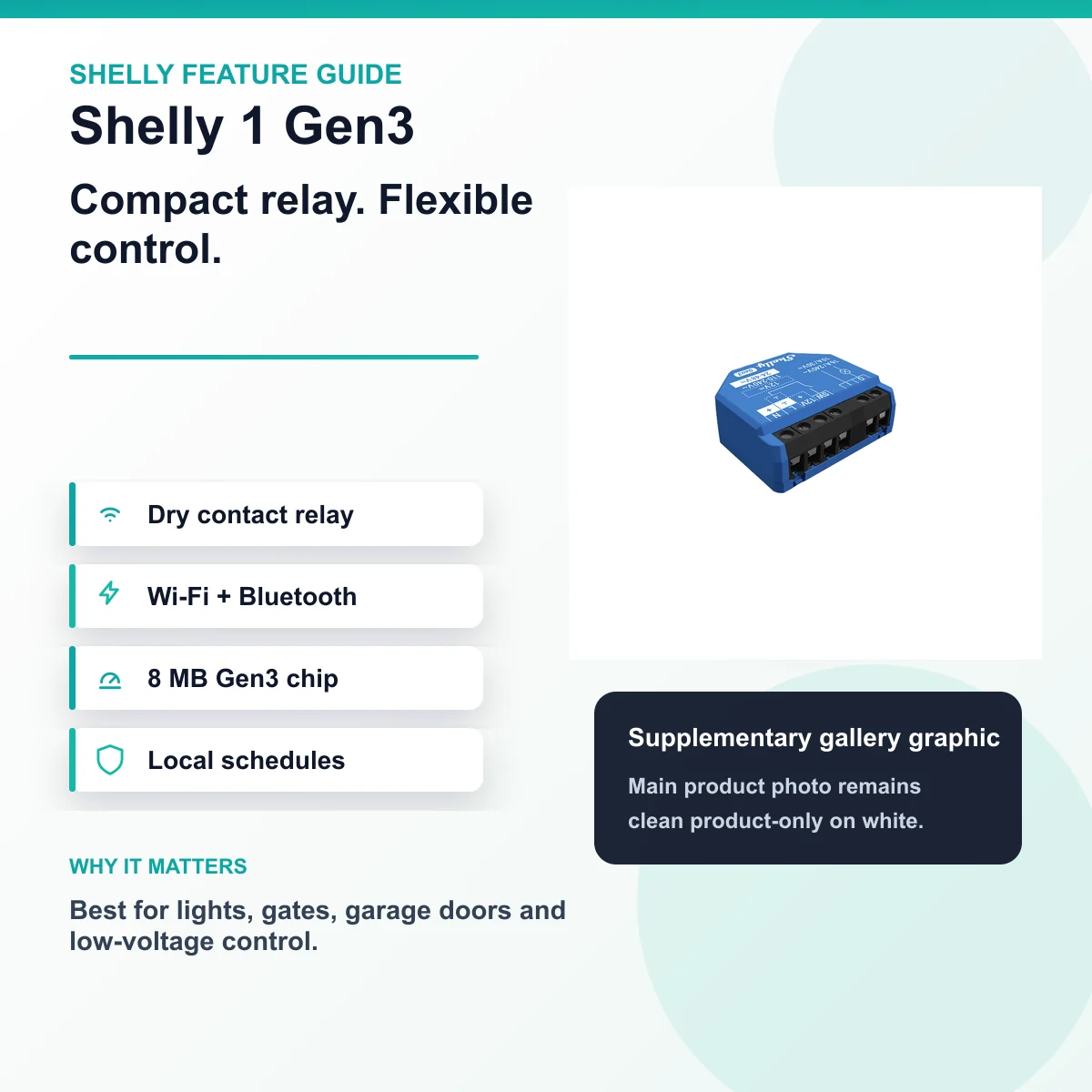 Shelly - 1 Gen3 Wi-Fi Operated Smart Switch To Remotely Control A Wide Range Of Home Appliances And Office Equipment 16A — view 8