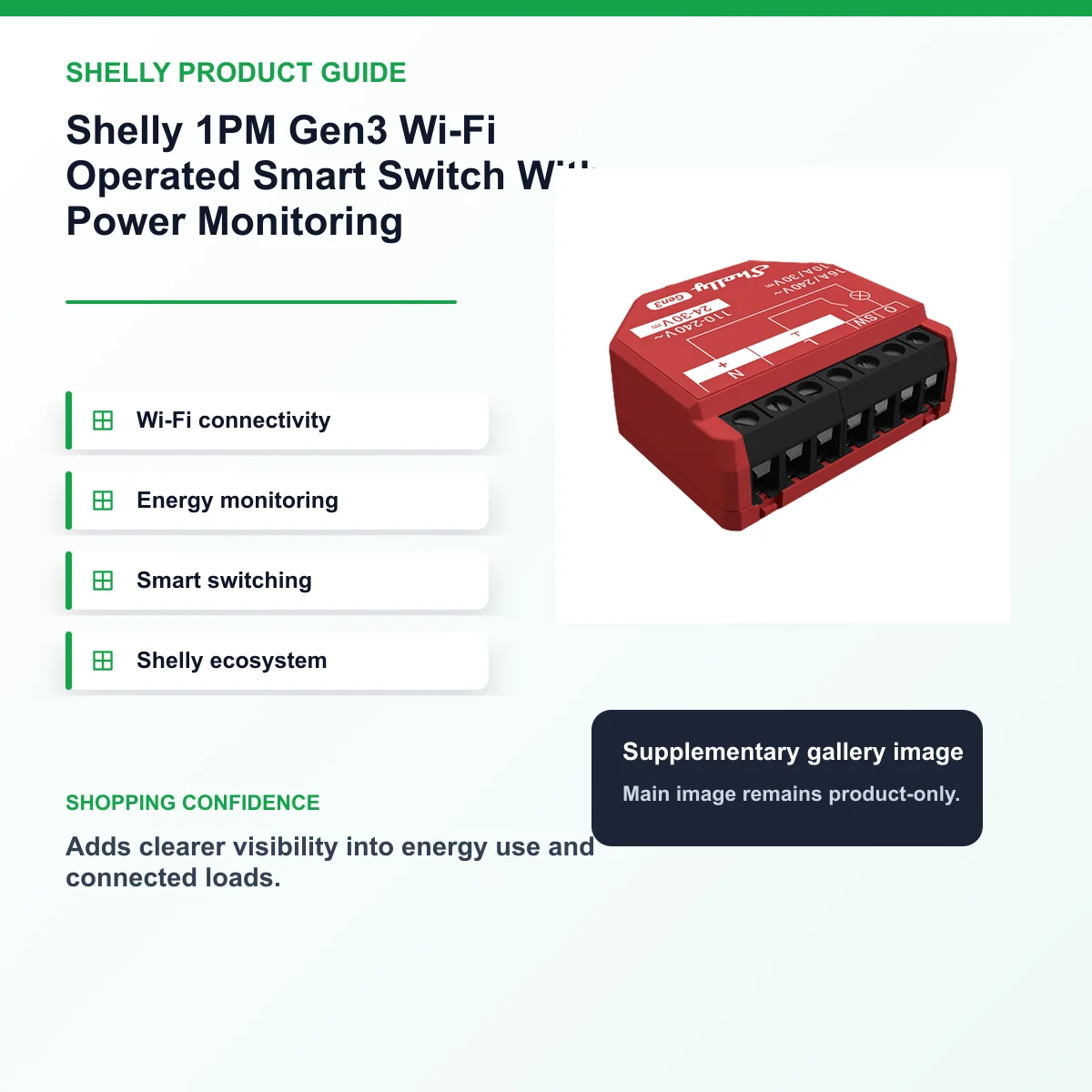 Shelly - 1PM Gen3 Wi-Fi Operated Smart Switch With Power Monitoring 16A — view 3
