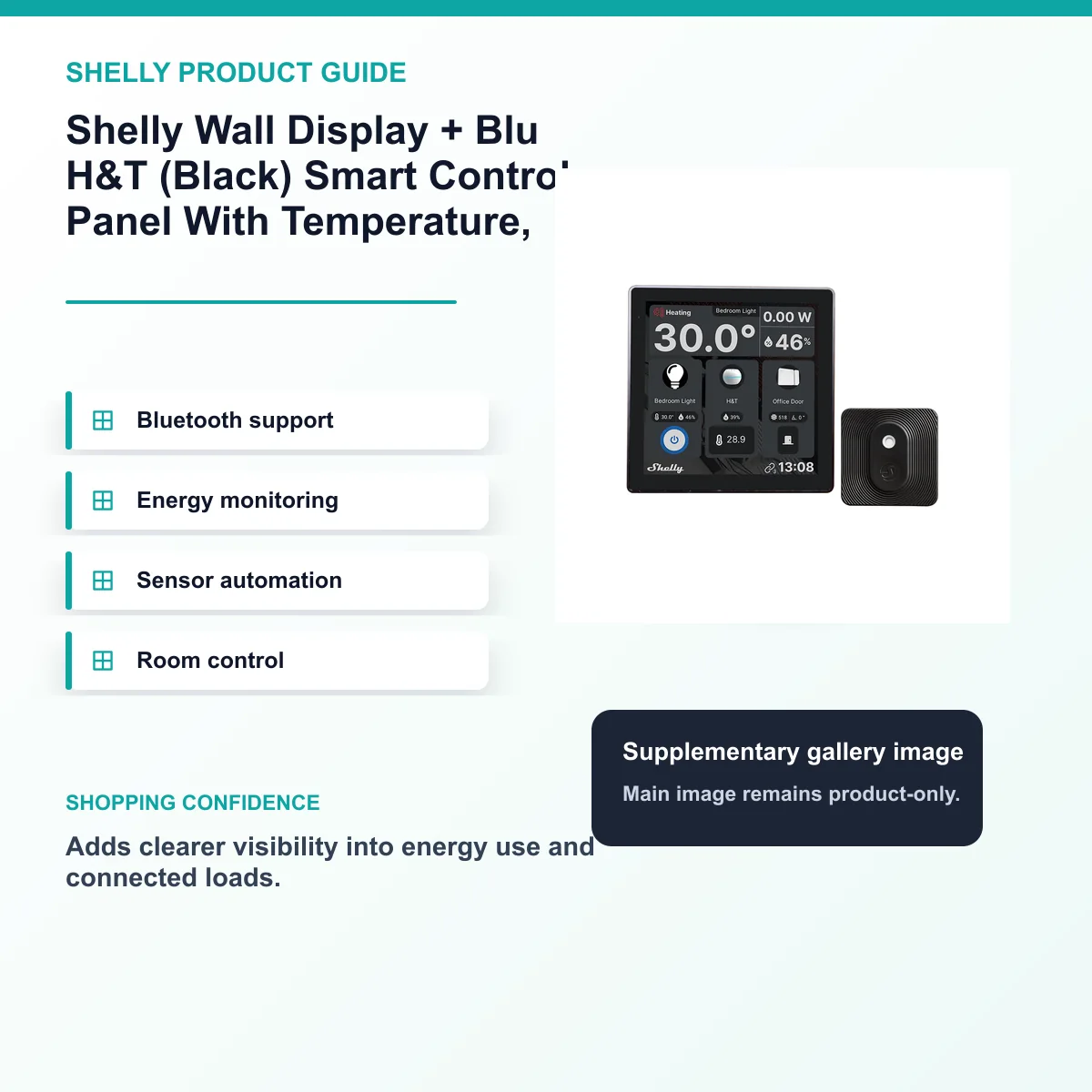 Shelly Wall Display + Blu H&T (Black) Smart Control Panel With Temperature, Humidity & LUX Sensors — view 8