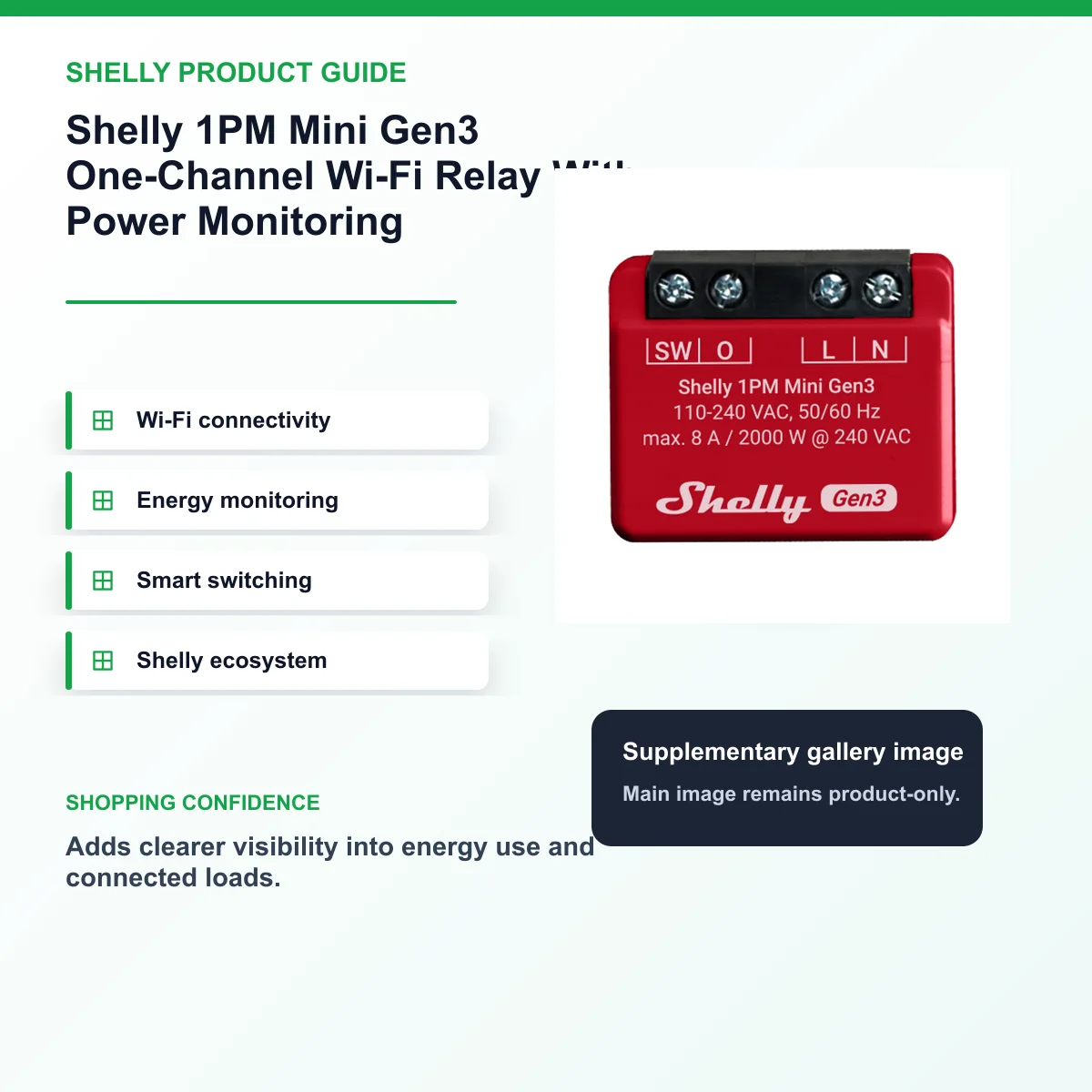 Shelly - 1PM Mini Gen3 One-Channel Wi-Fi Relay With Power Monitoring 8A — view 8