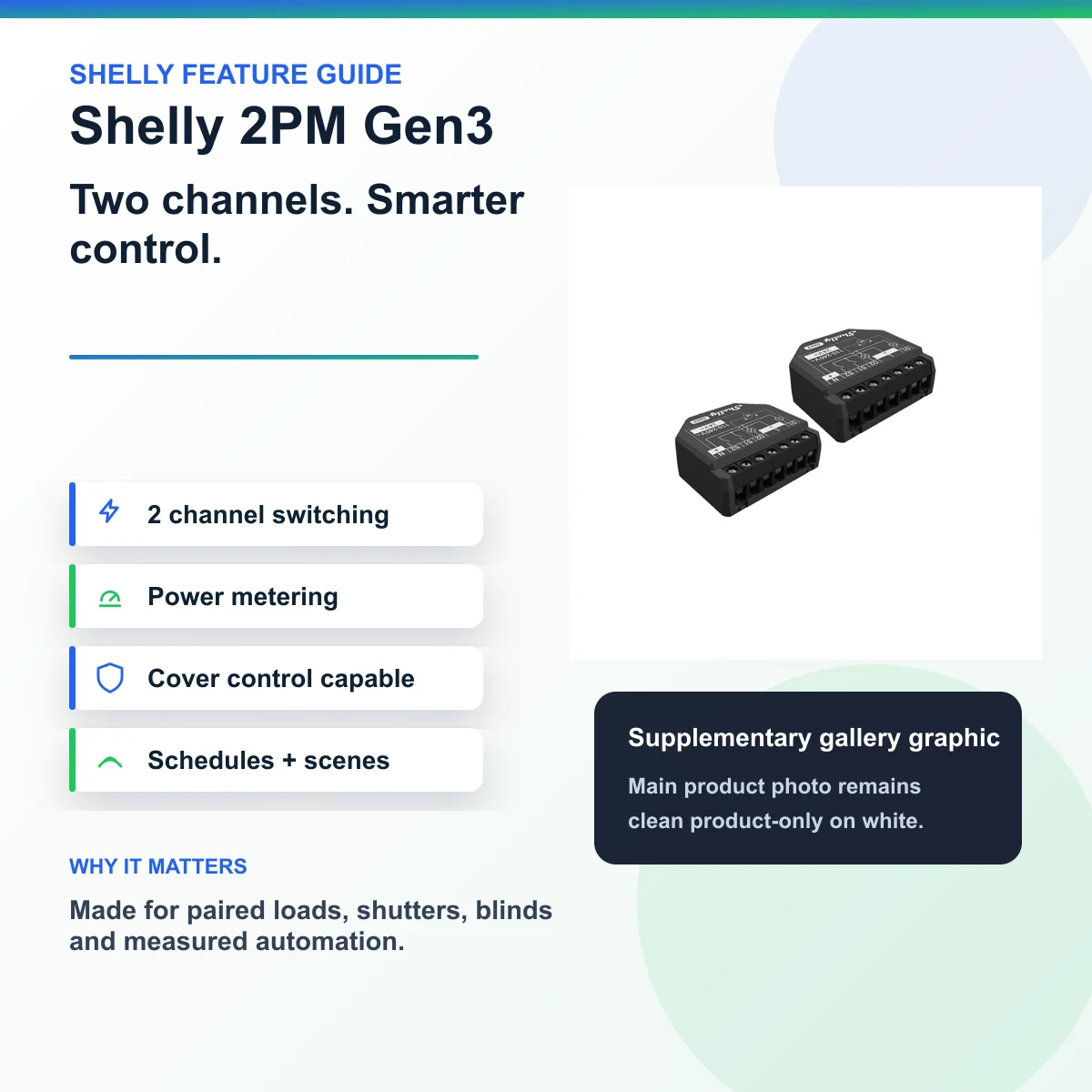 Shelly - 2PM Gen3 Two-Channel Smart Switch With Power Monitoring And Cover Control 16A Total — view 8