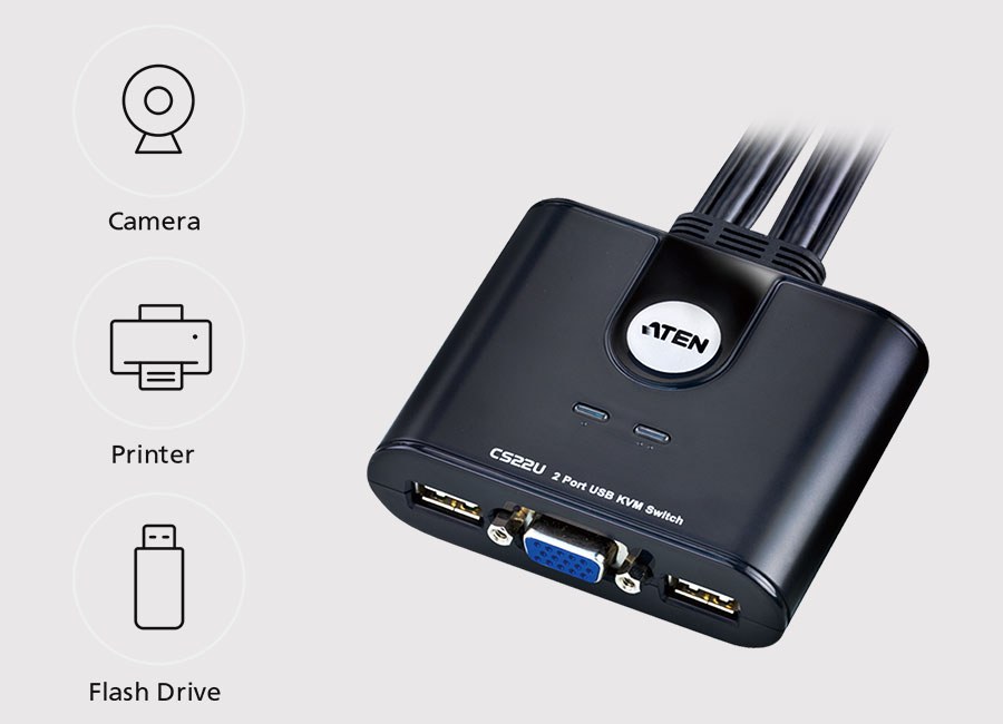 Aten KVM Switch, USB 2.0, VGA, 2 Port - CS22U