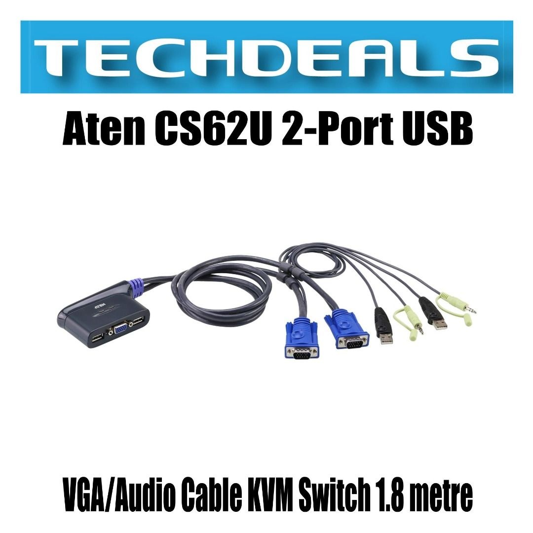 Aten KVM Switch, USB 2.0, VGA, 2 Port - CS62U