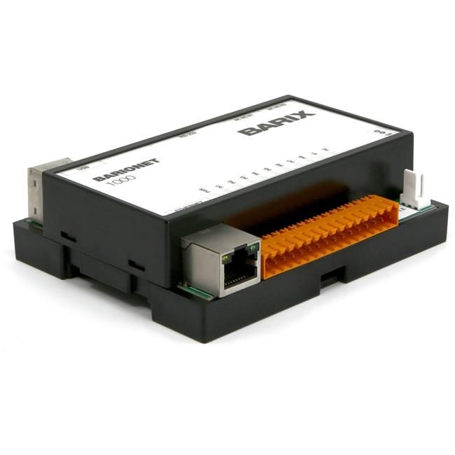 Barix Barionet 1000 - Barix universal programmable IoT sensor server based on Linux OpenWRT. The device interface features 2 USB host interfaces, 4 universal & 4 digital Inputs and 4 digital + 2 relay outputs +  RS232 & ethernet ports.  It is IPv4 and IPv