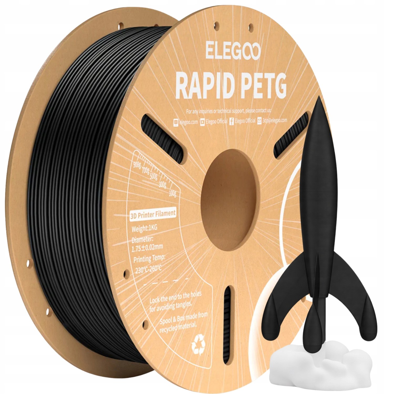 Elegoo - Rapid PETG Black 1.75mm / 1000g Filament