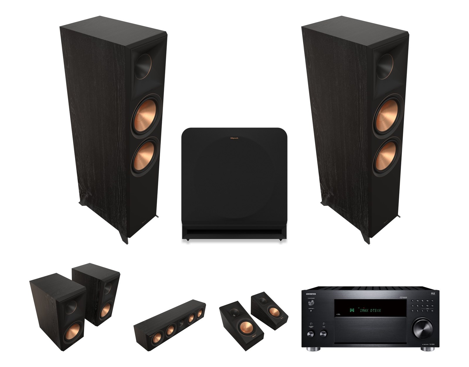 Klipsch Fest Premiere Cinema Dolby Atmos 5.1.2 Home Theatre Package with Onkyo TX-RZ50