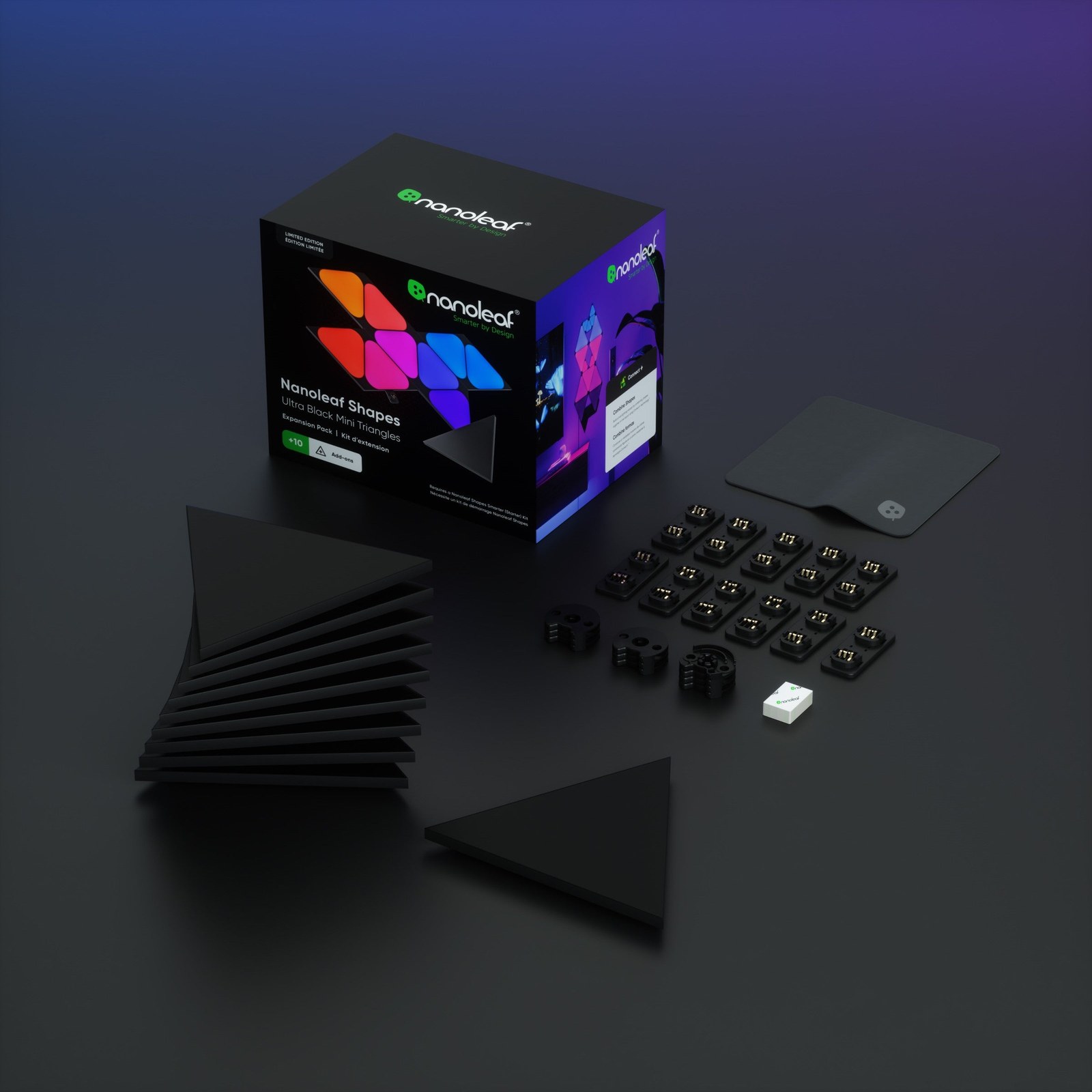 Nanoleaf Shapes Mini Triangles Expansion Pack, Black, 10 Panels