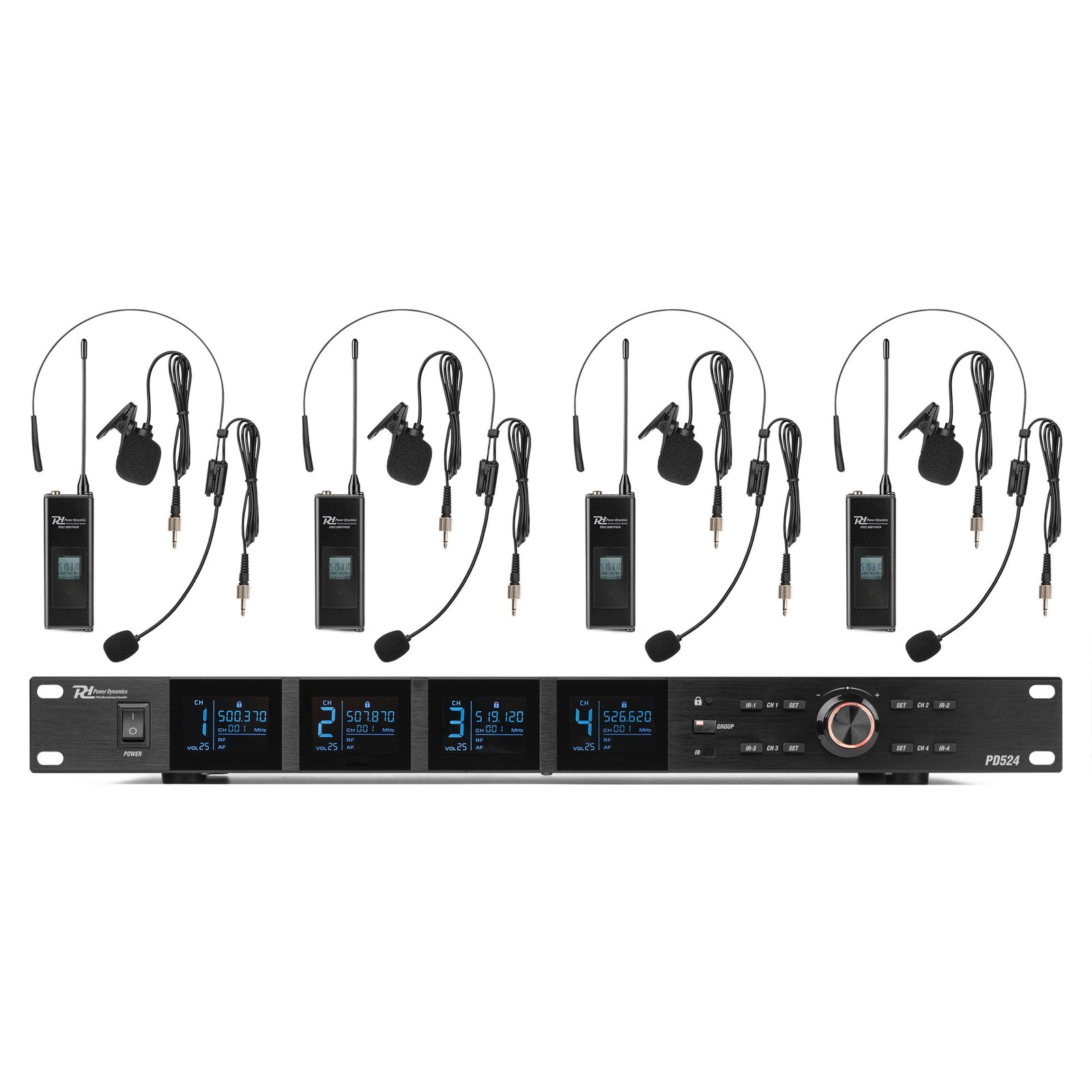 Power Dynamics - PD524B - Quad Lapel Microphone UHF 500-530MHz