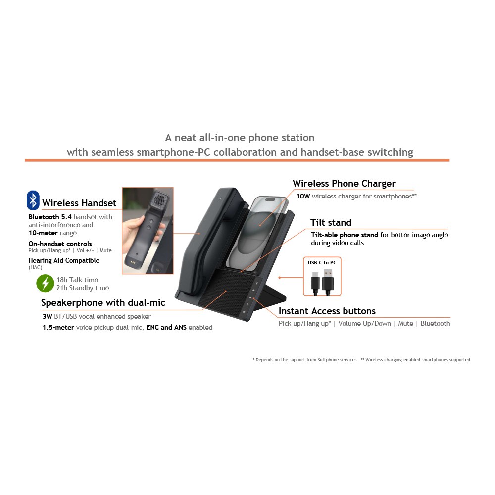 Fanvil - DB20-H All-in-One Phone Station with Bluetooth Handset and 10W Wireless Charger — view 5