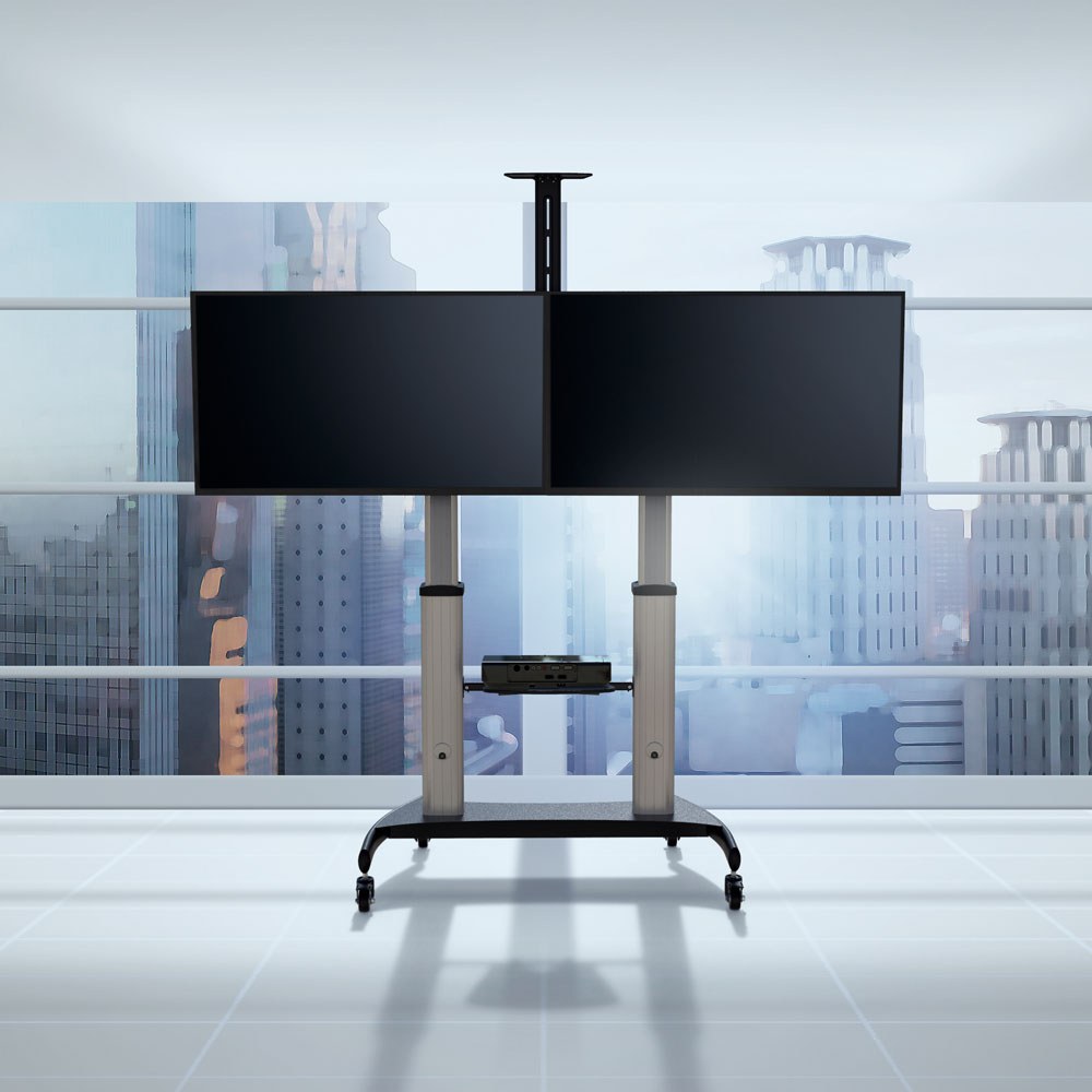 Linkqnet - TTD07-46TW 37 – 60 Inch Dual Display, Height Adjustable Aluminium Av Trolley With Media Shelf — view 2