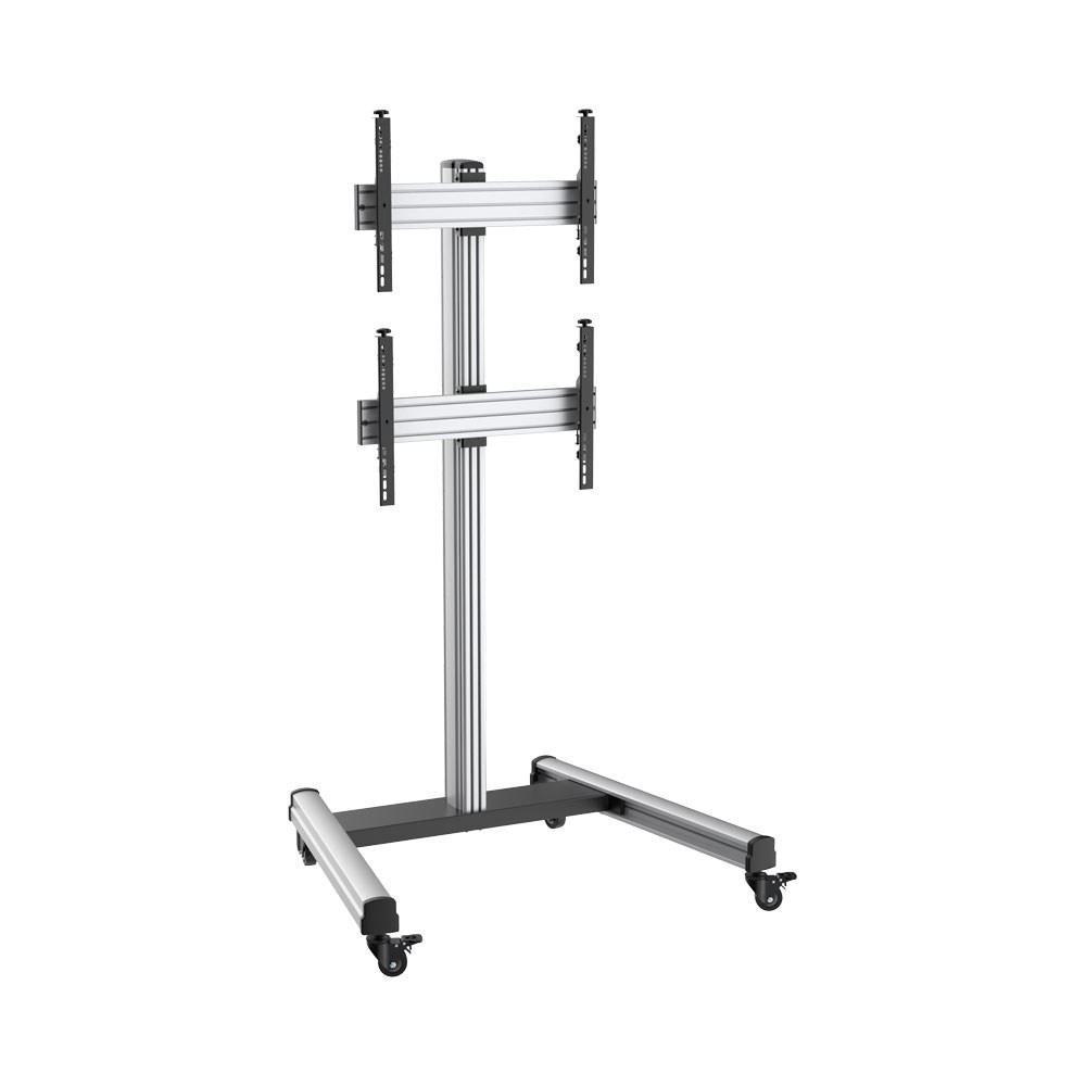Linkqnet - LVS02-246FW 40 – 65 Inch Dual Stacking Screens, Height Adjustable Aluminium Av Trolley