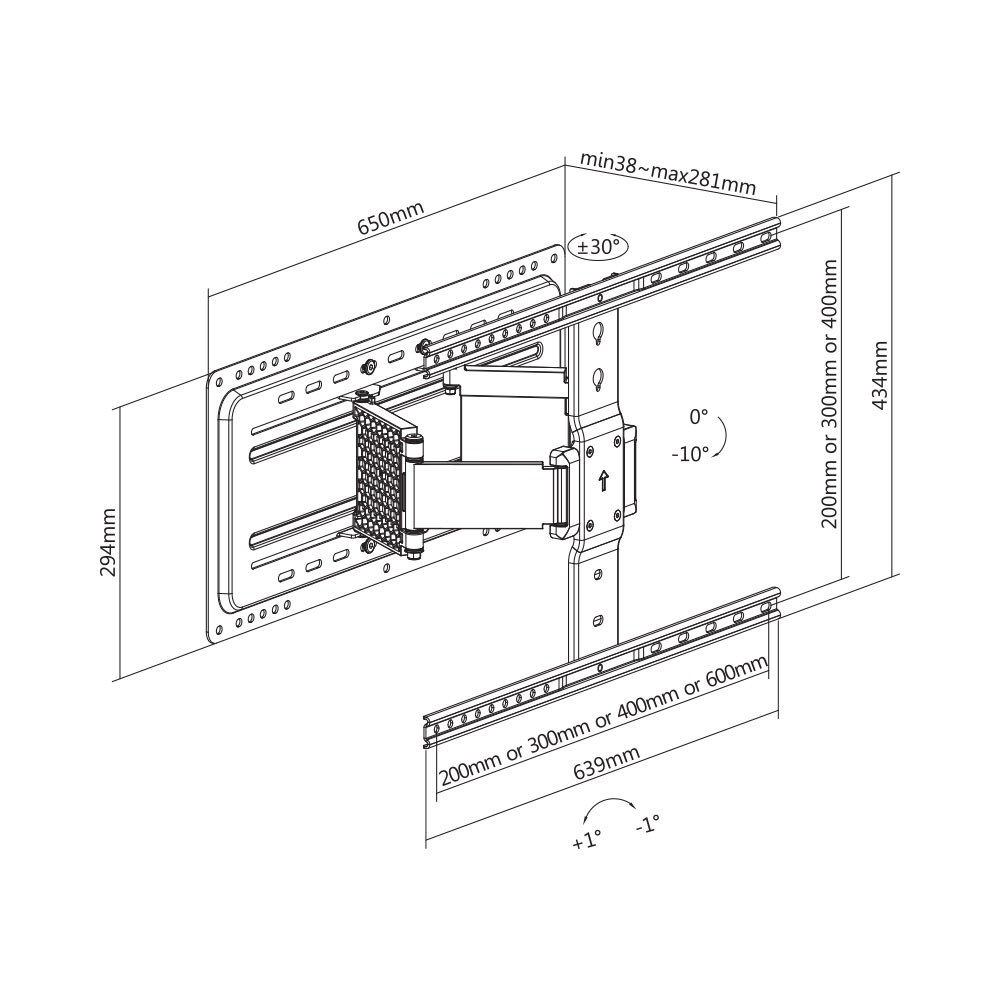 Linkqnet - LPA72-464A 37-90 Inch Ultra-Slim Articulating Full-Motion Wall Bracket — view 2