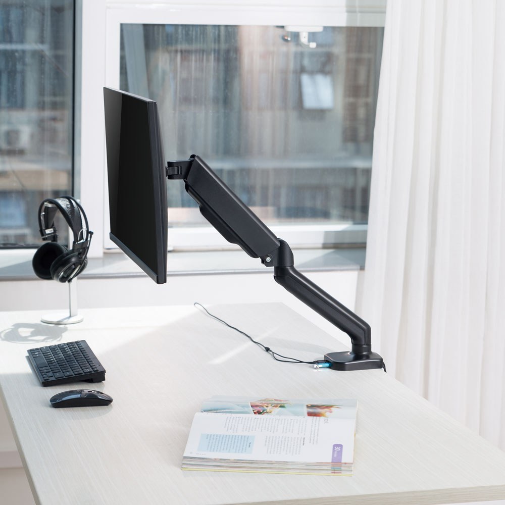 Linkqnet - LDT46-C012U 17-32″ Single Monitor Spring-Assisted Desktop Bracket With Usb And Audio Ports — view 4