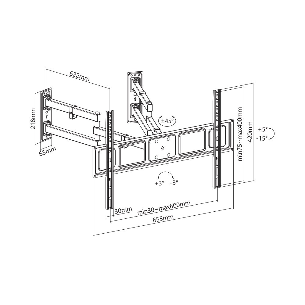 Linkqnet - LPA63-466C 32-70″ Full-Motion Corner Mount Bracket — view 3