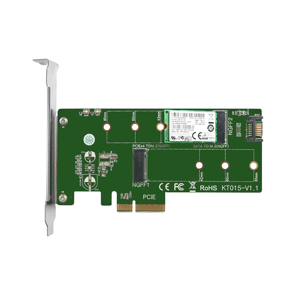 Maiwo - KT015 Dual M.2 PCIe Adapter for NVMe and SATA SSD