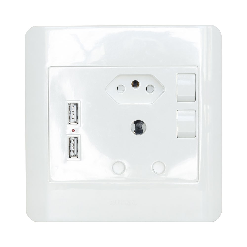 Single Wall Socket Adapter with Slimline SA, SA and 2x USB Ports (Switched)