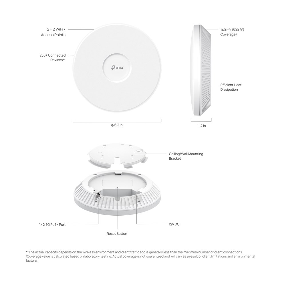 TP-Link - OMADA Eap723 Be3600 Ceiling-Mount Wi-Fi 7 Access Point — view 2