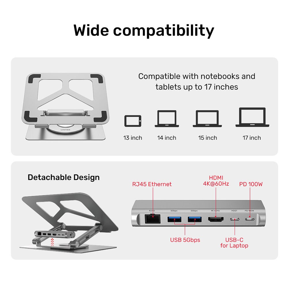 Unitek D1109a - Universal Laptop Dock With 360 Degree Rotating Base And Port Replicator — view 5