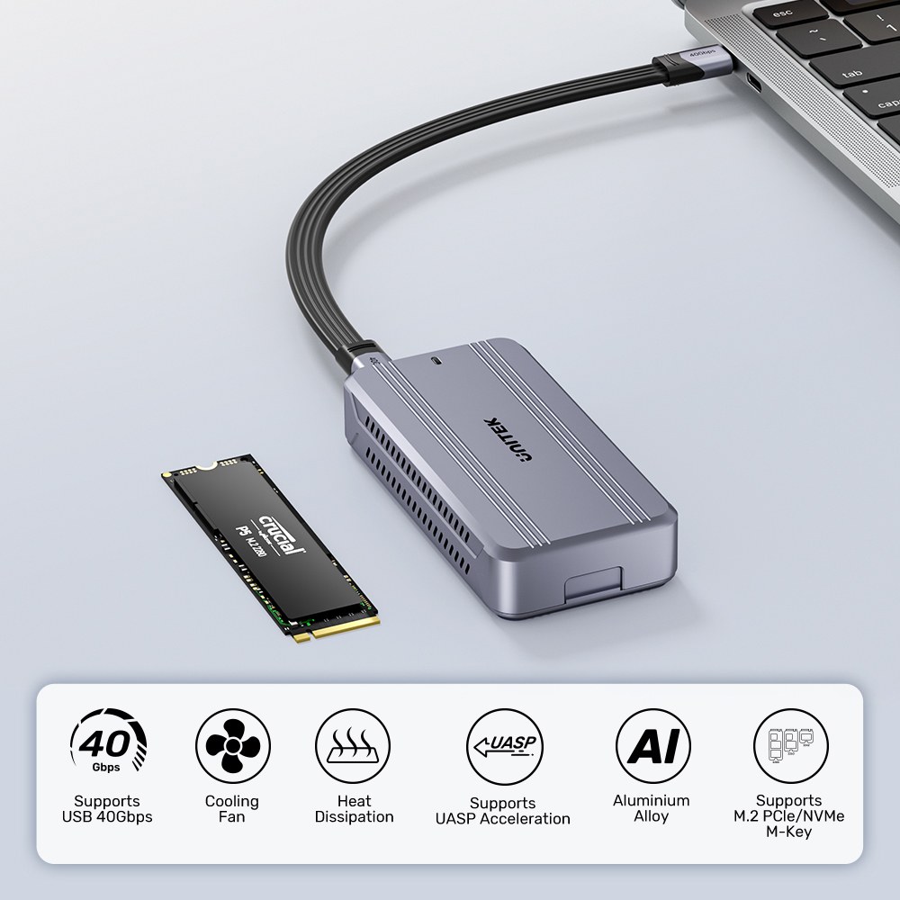 Unitek - S1242A Solidforce Reefer Turbocool Usb4.0 Type-C 40Gbps M.2 Ssd (Pcie And Nvme) Enclosure With Cooling Fan — view 2