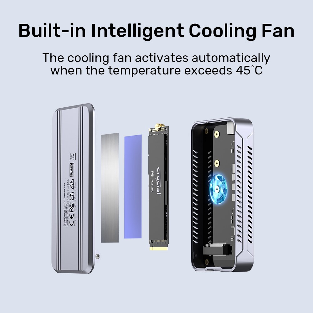 Unitek - S1242A Solidforce Reefer Turbocool Usb4.0 Type-C 40Gbps M.2 Ssd (Pcie And Nvme) Enclosure With Cooling Fan — view 3
